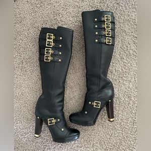 Tory Burch Boots size 8, worn 1x. Gold buckle detail 14.5” circumference at top